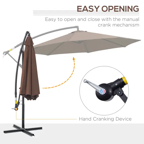 Buy 2.45m Overhanging Cantilever Parasol, Heavy Duty Waterproof Garden Umbrella with Cross Base, Brown, 4 image