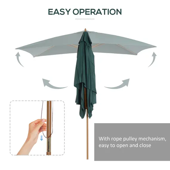Buy 2 x 3m Wooden Garden Parasol Umbrella Outdoor Sun Shade Canopy, Green, 6 image