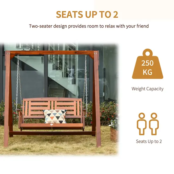 Buy 2 Seater Outdoor Garden Swing Chair Wooden Hammock Bench for Porch Patio Yard, 4 image