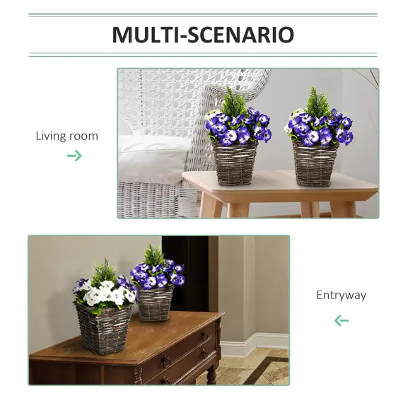 Buy 2 Pieces Artificial Phalaenopsis Decorative Plant with Straw Plaiting Pot, Fake Flower, 45cm, White Purple, 4 image