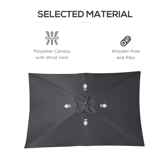 Buy 2 x 3m Wooden Garden Parasol Umbrella Outdoor Sun Shade Canopy, Dark Grey, 5 image
