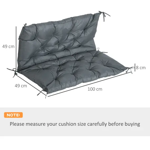Buy 2 Seater Bench Cushion, Garden Chair Cushion with Back and Ties for Indoor and Outdoor Use, 98 x 100 cm, Dark Grey, 3 image