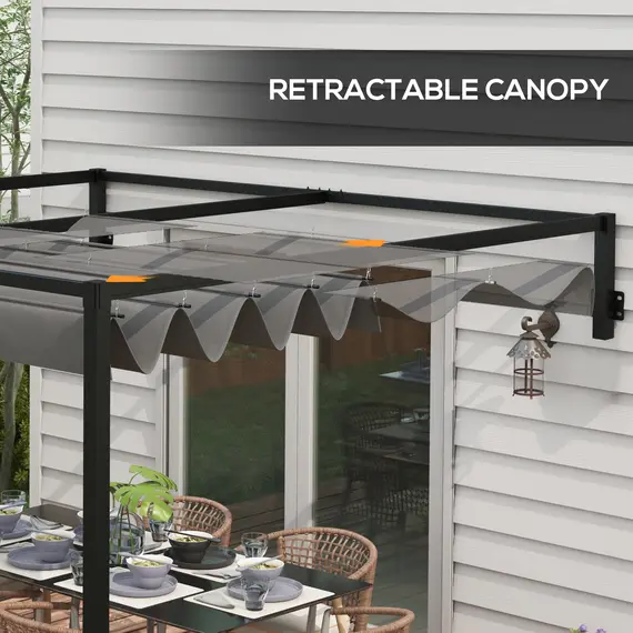 Buy 2 x 3(m) Lean To Steel Pergola, with Moving Fabric Canopy - Dark Grey, 5 image