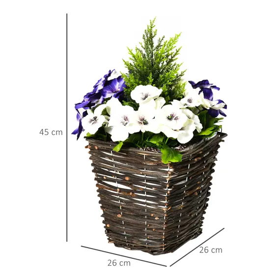 Buy 2 Pieces Artificial Phalaenopsis Decorative Plant with Straw Plaiting Pot, Fake Flower, 45cm, White Purple, 3 image