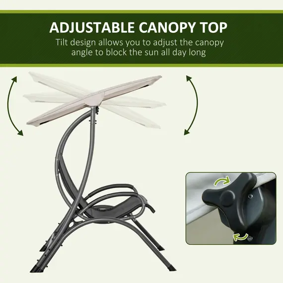 Buy 2 Seater Garden Swing Seat Double Bed Swing Chair Outdoor Hammock Bench w/ Adjustable Tilting Canopy, Texteline Seats and Steel Frame, Beige, 4 image