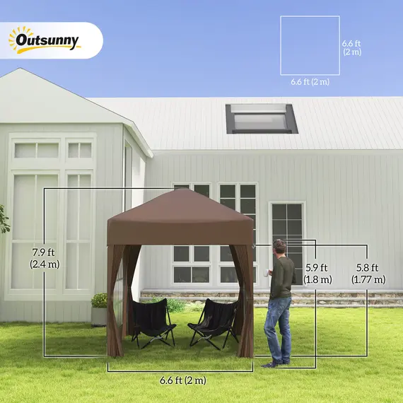 Buy 2 x 2 m Garden Pop Up Gazebo, Wedding Party Tent Marquee, Water Resistant Awning Canopy with Sidewalls, Windows, Carry Bag, Coffee, 4 image