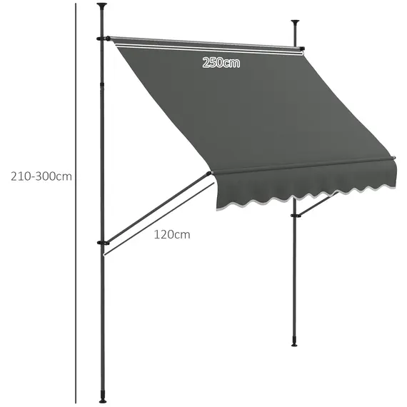 Buy 2.5 x 1.2m Retractable Awning, Free Standing Patio Sun Shade Shelter, UV Resistant, for Window and Door, Dark Grey, 3 image