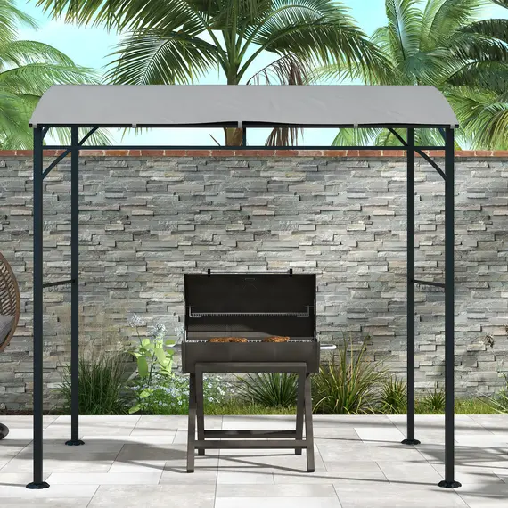 Buy 2.2 x 1.5 m BBQ Grill Gazebo Tent, Garden Grill with Metal Frame, Curved Canopy and 10 Hooks, Outdoor Sun Shade, Grey, 9 image