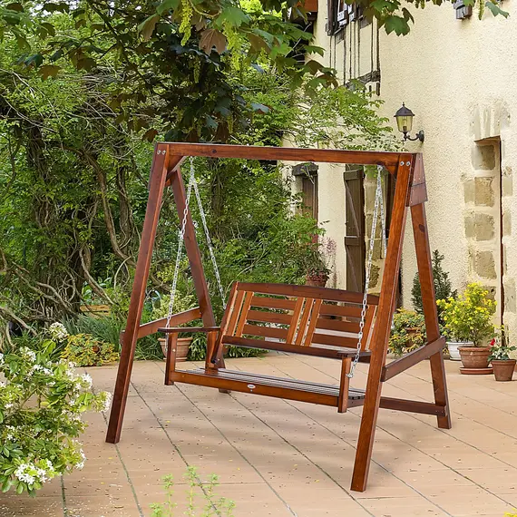 Buy 2 Seater Outdoor Garden Swing Chair Wooden Hammock Bench for Porch Patio Yard, 2 image