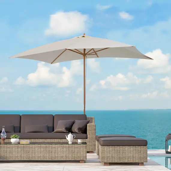 Buy 2 x 3m Wooden Garden Parasol Umbrella Outdoor Sun Shade Canopy, Cream White, 2 image