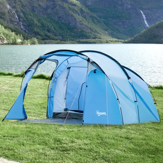 Buy 2 Room Tent with Vestibule, Weather-Resistant Camping Tent with Air Vents for Fishing Hiking, Sky Blue, 2 image