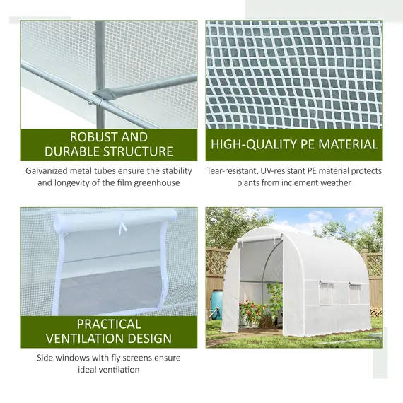 Buy 2.5 x 2 x 2 m Polytunnel Greenhouse, Walk-in Green House for Garden with Mesh Windows, Galvanised Steel Frame, White, 5 image