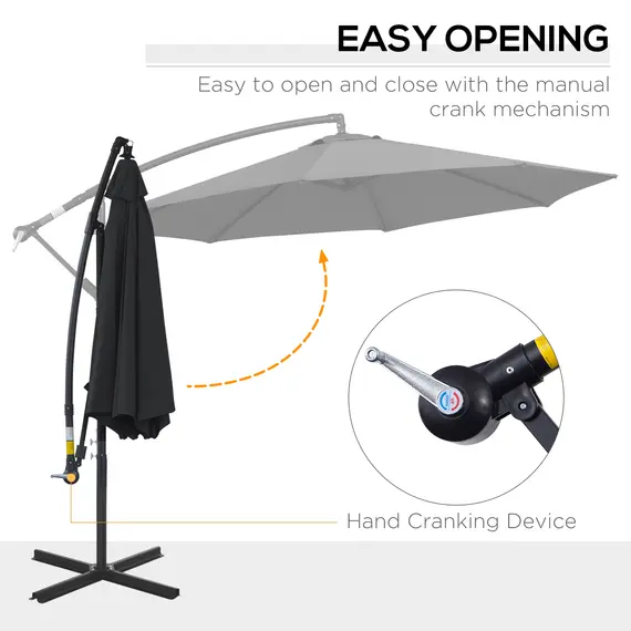 Buy 2.45m Overhanging Cantilever Parasol, Heavy Duty Waterproof Garden Umbrella with Cross Base, Black, 4 image