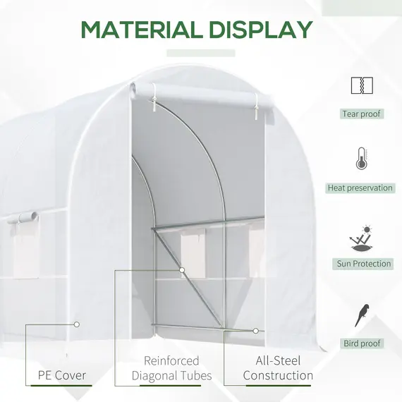 Buy 2.5 x 2 x 2 m Polytunnel Greenhouse, Walk-in Green House for Garden with Mesh Windows, Galvanised Steel Frame, White, 4 image