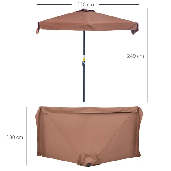 Buy 2.3m Half-Square Parasol, for Balconies and Walls - Brown, 3 image