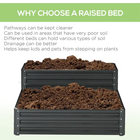Buy 2 Tier Raised Garden Bed, Galvanised Planter Box with Open Bottom for Vegetables Flowers Herbs, 120x101x58cm, Dark Grey, 6 image