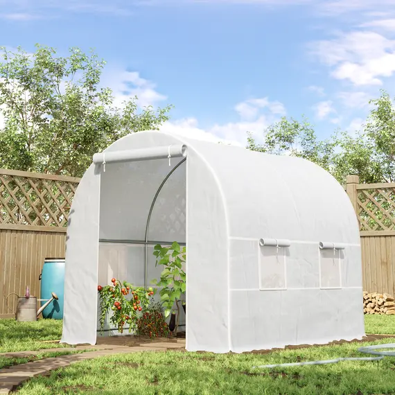 Buy 2.5 x 2 x 2 m Polytunnel Greenhouse, Walk-in Green House for Garden with Mesh Windows, Galvanised Steel Frame, White, 2 image