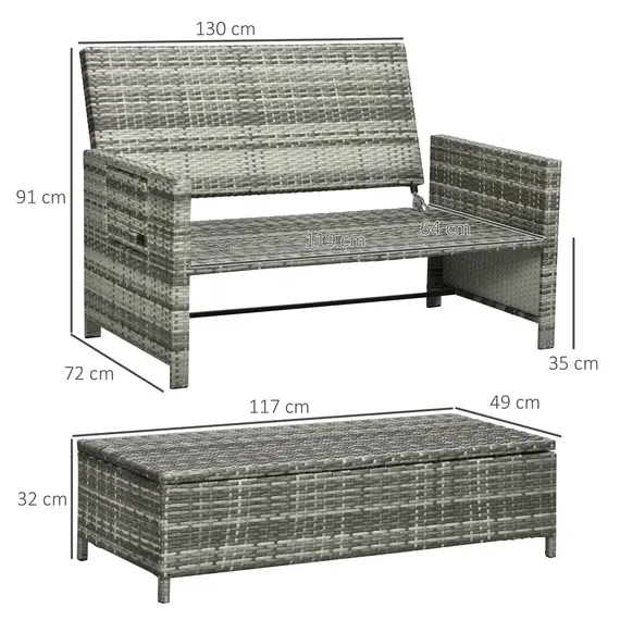 Buy 2 Seater Assembled Garden Patio Outdoor Rattan Furniture Sofa Sun Lounger Daybed with Fire Retardant Sponge - Grey, 3 image
