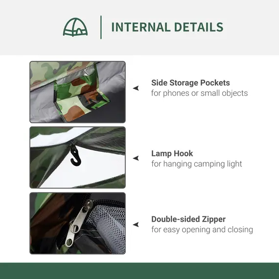 Buy 2 Person Camping Tent, Dome Tent with Zipped Doors, Storage Pocket, Portable Handy Bag, Multicoloured, 5 image