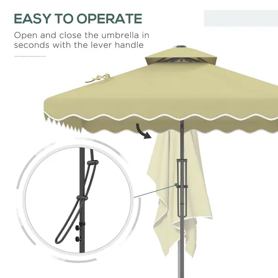 Buy 2.5m Square Double Top Garden Parasol Cantilever Umbrella with Ruffles, Beige, 4 image