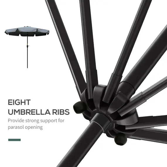 Buy 2.7m Patio Parasol Garden Umbrellas Outdoor Sun Shade Table Umbrella with Tilt, Crank, 8 Ribs, Ruffles, Grey, 7 image