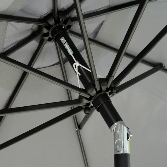 Buy 2.7m Patio Parasol Garden Umbrellas Outdoor Sun Shade Table Umbrella with Tilt, Crank, 8 Ribs, Ruffles, Grey, 9 image