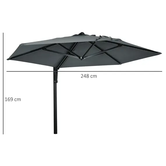 Buy 2.5m Wall Mounted Parasol, Hand to Push Outdoor Patio Umbrella with 180 Degree Rotatable Canopy for Porch, Deck, Garden, 250 cm, Dark Grey, 3 image