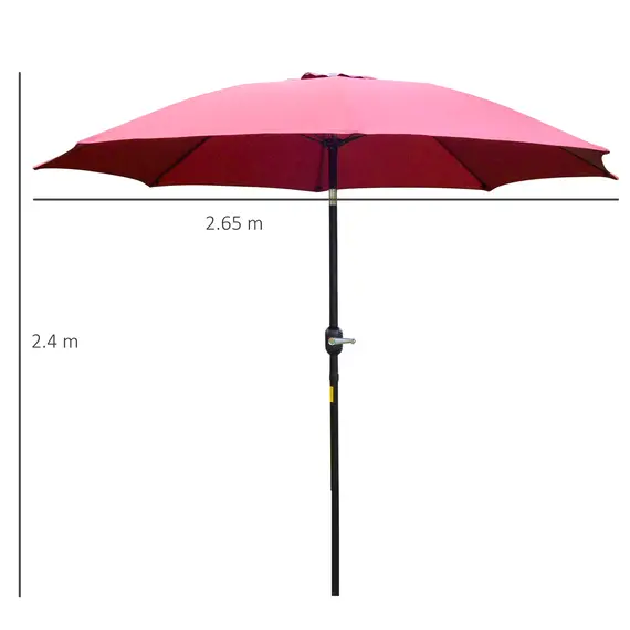 Buy 2.7M Garden Parasol Umbrella with Glass Fibre Ribs and Aluminium Frame, Tilting Sun Shade Shelter Canopy, Wine Red, 3 image