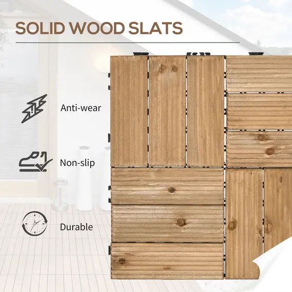 Buy 27 Pcs Wooden Interlocking Decking Tiles, Outdoor Flooring Tiles for Patio, Balcony, Terrace, Hot Tub, 30 x 30 cm per Piece, 2.5㎡ per Pack, Brown, 4 image