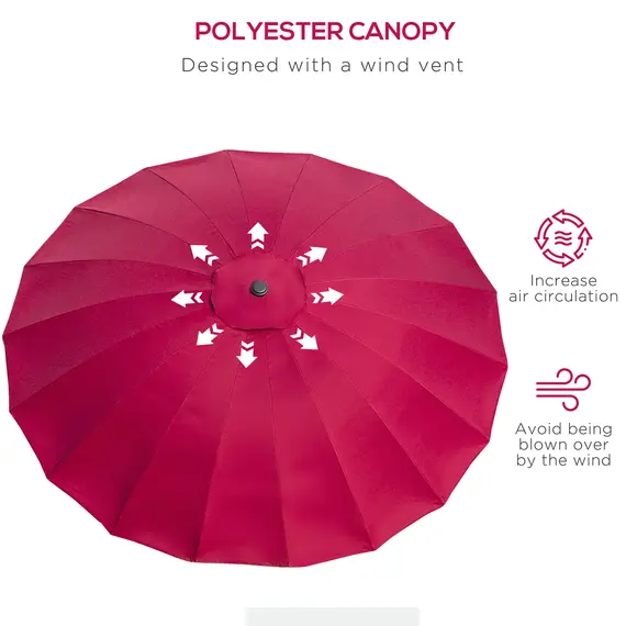 Buy 2.5m Shanghai Garden Parasol Umbrella with Crank & Tilt, Adjustable Outdoor Sun Shade, Red, 6 image