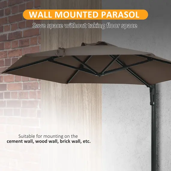 Buy 2.5m Wall Mounted Parasol, Hand to Push Outdoor Patio Umbrella with 180 Degree Rotatable Canopy for Porch, Deck, Garden, 250 cm, Khaki, 8 image