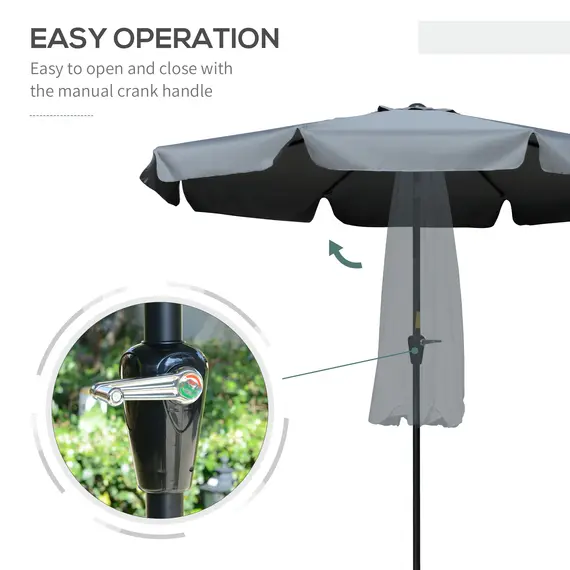 Buy 2.7m Patio Parasol Garden Umbrellas Outdoor Sun Shade Table Umbrella with Tilt, Crank, 8 Ribs, Ruffles, Grey, 5 image