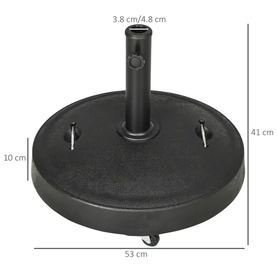 Buy 23.5kg Resin Garden Parasol Base with Wheels and Retractable Handles, Round Outdoor Market Umbrella Stand Weight for Poles of Î¦38mm to Î¦48mm, Black, 3 image