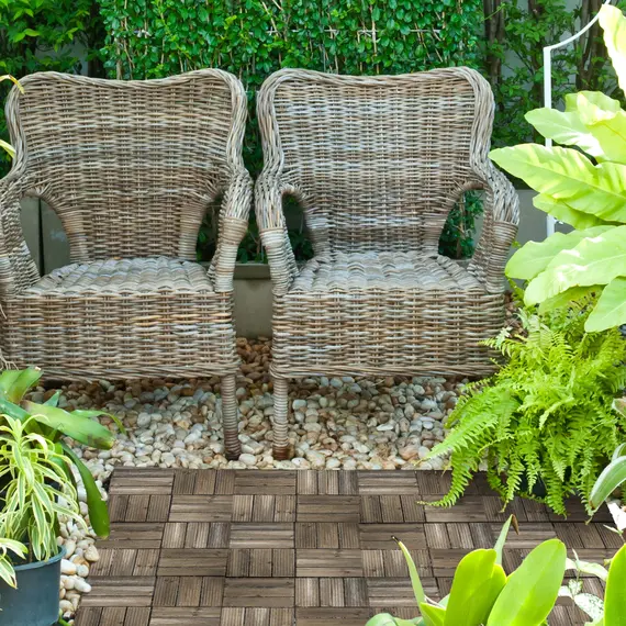 Buy 27 Pcs Wooden Interlocking Decking Tiles, Outdoor Flooring Tiles for Patio, Balcony, Terrace, Hot Tub, 30 x 30 cm per Piece, 2.5ãŽ¡ per Pack, Charcoal Grey, 9 image