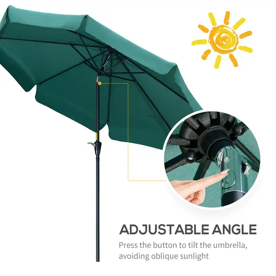 Buy 2.7m Patio Parasol Garden Umbrellas Outdoor Sun Shade Table Umbrella with Tilt, Crank, 8 Ribs, Ruffles, Green, 4 image