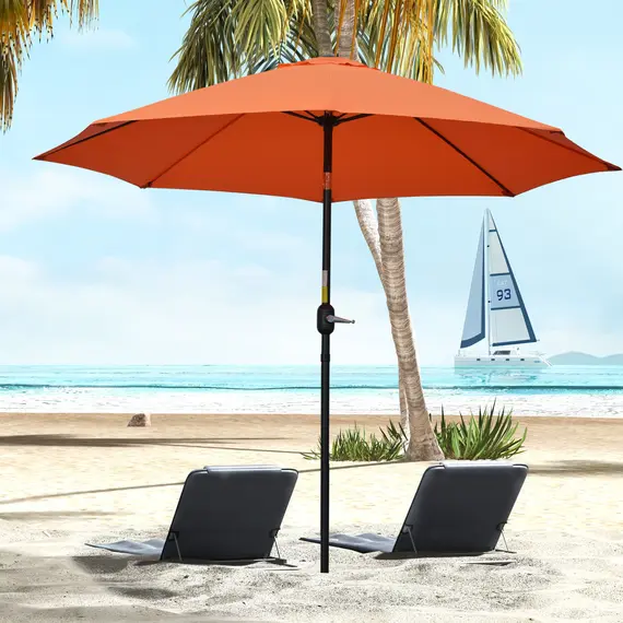 Buy 2.6M Patio Parasol Sun Umbrella, Tilt Shade Shelter Canopy with Crank 8 Ribs Aluminium Frame, Orange, 2 image