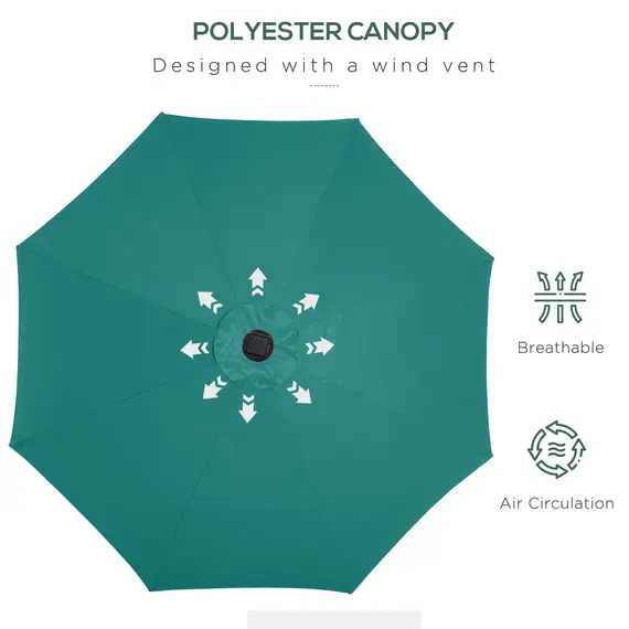 Buy 2.7m Patio Garden Umbrella Outdoor Parasol with Tilt Crank and 24 LEDs Lights (Green), 6 image