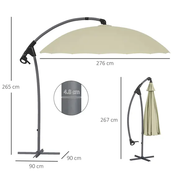 Buy 2.7m Cantilever Parasol, with Cross Base - Beige, 3 image