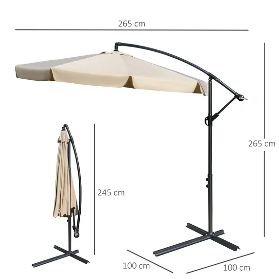 Buy 2.7m Cantilever Parasol Banana Sun Umbrella with Crank Handle and Cross Base for Outdoor Hanging Sun Shade Light Brown, 3 image