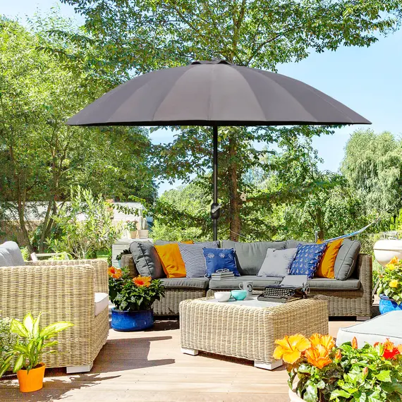 Buy 2.5m Shanghai Garden Parasol Umbrella with Crank & Tilt, Adjustable Outdoor Sun Shade, Grey, 2 image