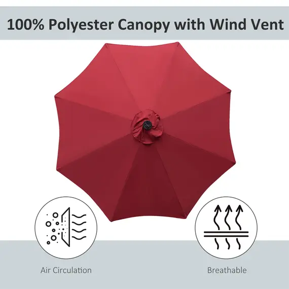 Buy 2.7m Patio Garden Umbrella Outdoor Parasol with Tilt Crank and 24 LEDs Lights (Red), 7 image