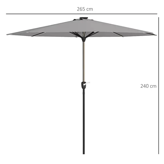 Buy 2.65m Garden Parasol, with LED Lights - Light Grey, 3 image
