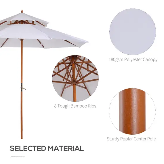 Buy 2.7m Elegant Wooden Frame Parasol Umbrella - Cream White, 7 image