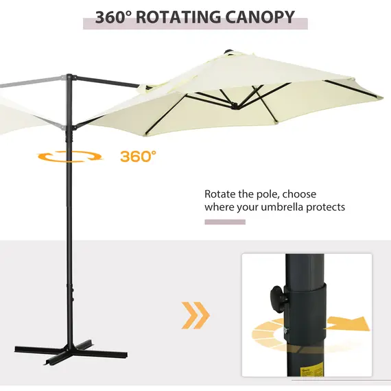 Buy 2.5M Garden Cantilever Parasol, Offset Roma Patio Umbrella Hanging Sun Shade Canopy Shelter with 360° Rotation and Cross Base, Beige, 5 image
