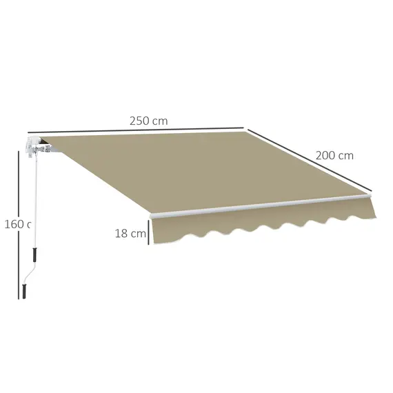 Buy 2.5x2 m Manual Retractable Awning-Beige Canopy/White Frame, 3 image