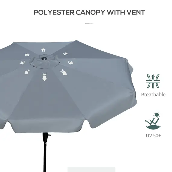Buy 2.7m Patio Parasol Garden Umbrellas Outdoor Sun Shade Table Umbrella with Tilt, Crank, 8 Ribs, Ruffles, Grey, 6 image