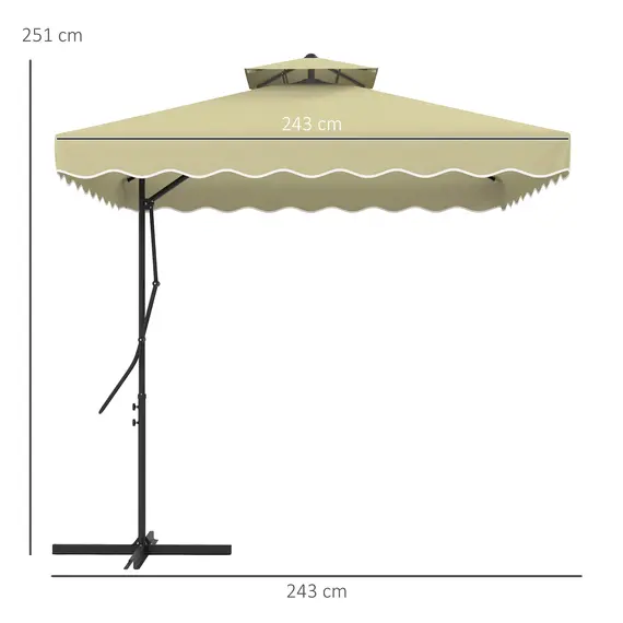 Buy 2.5m Square Double Top Garden Parasol Cantilever Umbrella with Ruffles, Beige, 3 image