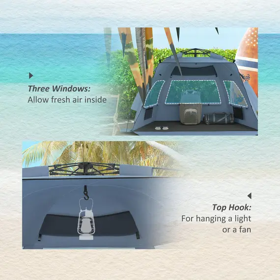 Buy 2-3 Person Pop Up Beach Tent, UPF15+ Sun Shelter with Extended Floor, Sandbags, Mesh Windows and Carry Bag, Light Blue, 6 image