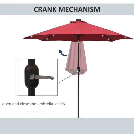 Buy 2.7m Patio Garden Umbrella Outdoor Parasol with Tilt Crank and 24 LEDs Lights (Red), 5 image