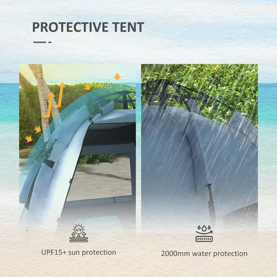 Buy 2-3 Person Pop Up Beach Tent, UPF15+ Sun Shelter with Extended Floor, Sandbags, Mesh Windows and Carry Bag, Light Blue, 7 image